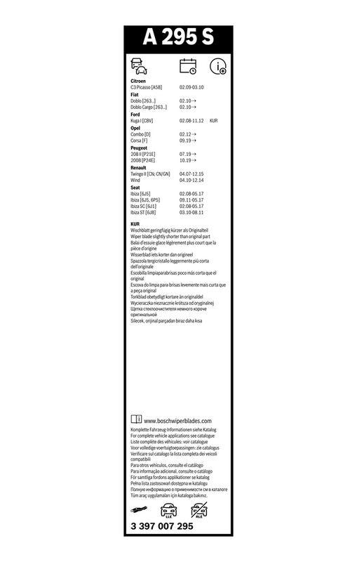 BOSCH 3 397 007 295 Wischblatt A295S Aerotwin Scheibenwischer 600/400 mm