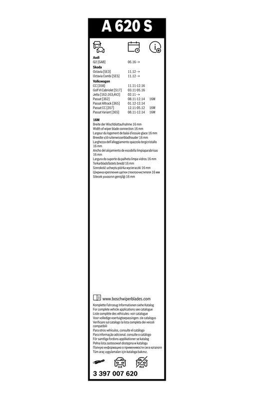 BOSCH 3 397 007 620 Wischblatt A620S Aerotwin Scheibenwischer 600/475 mm