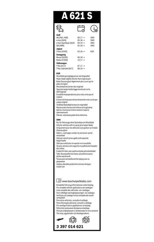BOSCH 3 397 014 621 Wischblatt A621S Aerotwin Scheibenwischer 650/500 mm