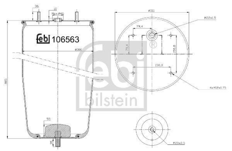 FEBI BILSTEIN 106563 Luftfederbalg ohne Kolben für Sauer