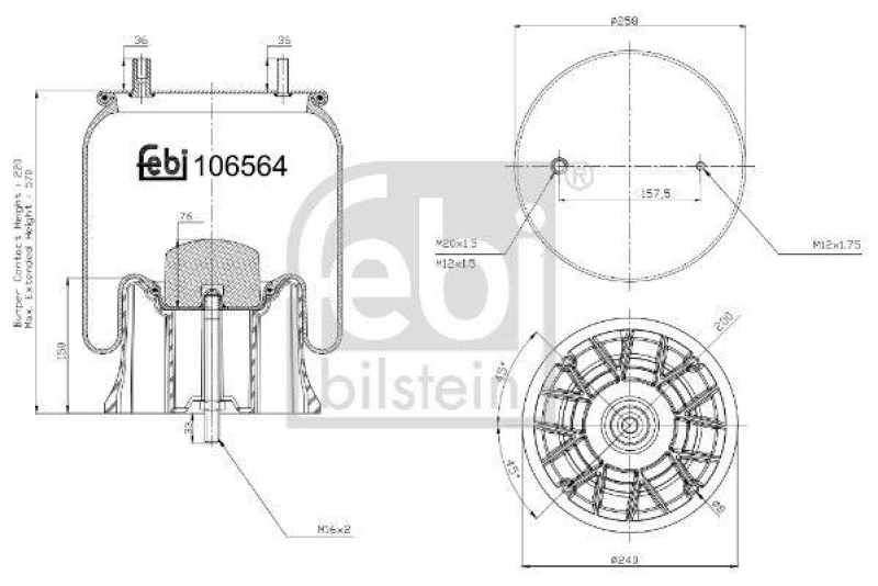 FEBI BILSTEIN 106564 Luftfederbalg mit Kunststoffkolben und Kolbenstange für Sauer
