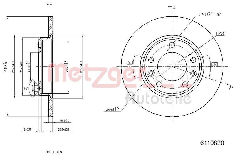 METZGER 6110820 Bremsscheibe Lack/Ks/Ms f&uuml;r PEUGEOT HA