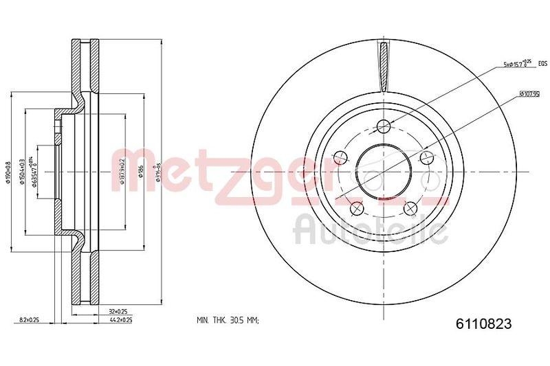 METZGER 6110823 Bremsscheibe Lack/Ks f&uuml;r FORD VA