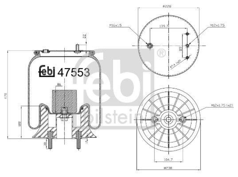 FEBI BILSTEIN 47553 Luftfederbalg mit Kunststoffkolben für DAF