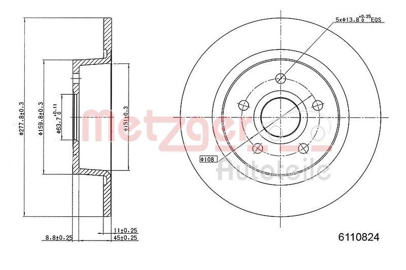 METZGER 6110824 Bremsscheibe Lack/Ks f&uuml;r FORD HA