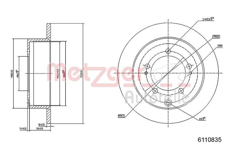 METZGER 6110835 Bremsscheibe Lack/Ks f&uuml;r MITSUBISHI HA