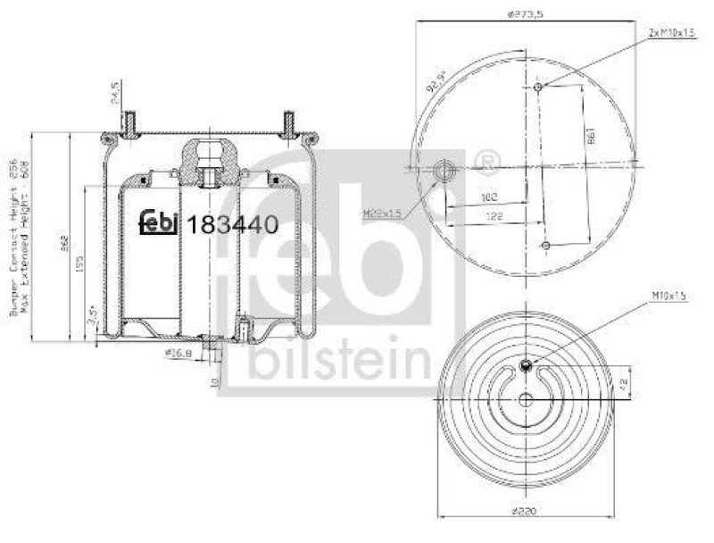 FEBI BILSTEIN 183440 Luftfederbalg mit Stahlkolben für DAF