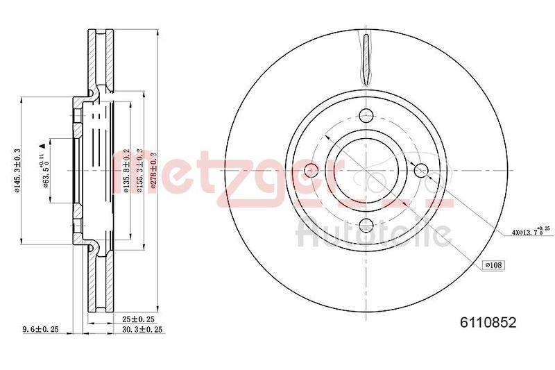 METZGER 6110852 Bremsscheibe Lack/Ks f&uuml;r FORD VA