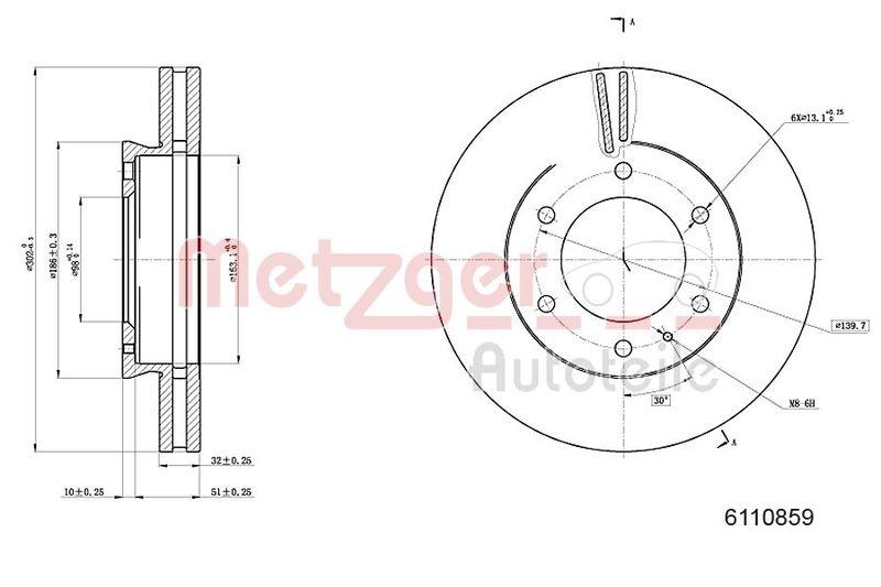 METZGER 6110859 Bremsscheibe Lack/Ks/Ms f&uuml;r FORD VA