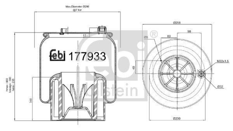 FEBI BILSTEIN 177933 Luftfederbalg mit Kunststoffkolben für Mercedes-Benz