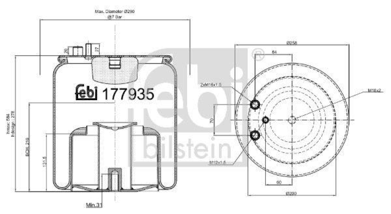 FEBI BILSTEIN 177935 Luftfederbalg mit Stahlkolben für M A N