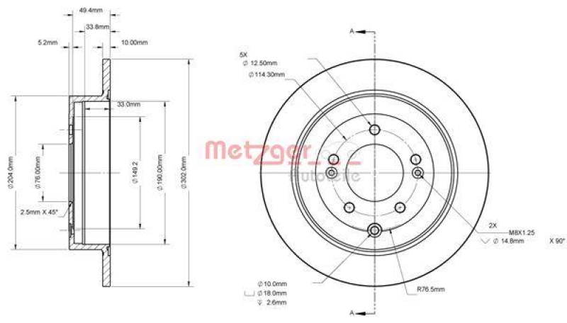METZGER 6110879 Bremsscheibe Lack/Ks/Ms f&uuml;r HYUNDAI HA