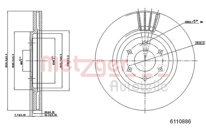 METZGER 6110886 Bremsscheibe Lack/Ks f&uuml;r NISSAN VA