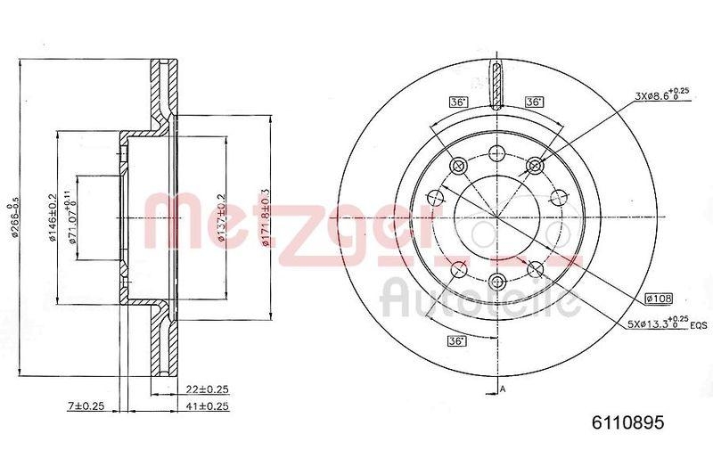 METZGER 6110895 Bremsscheibe Lack/Ks/Ms/Hc f&uuml;r PEUGEOT VA