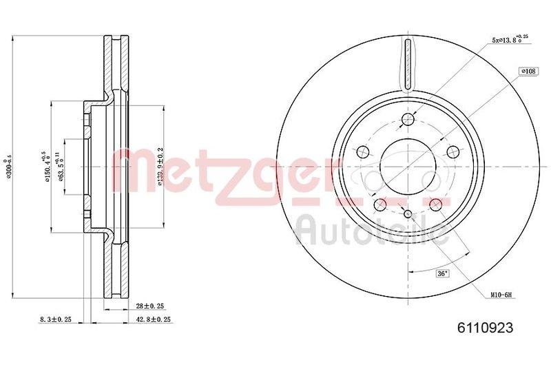 METZGER 6110923 Bremsscheibe Lack/Ks/Hc f&uuml;r FORD VA