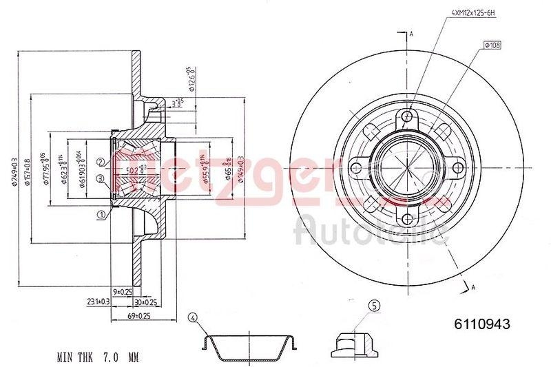 METZGER 6110943 Bremsscheibe Lack/Ks Mit Radlager f&uuml;r CITROEN/PEUGEOT HA