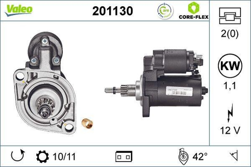 VALEO 201130 Starter - CORE-FLEX - VOLKSWAGEN A3