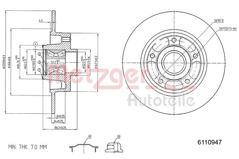 METZGER 6110947 Bremsscheibe Lack/Ks Mit Radlager f&uuml;r RENAULT HA