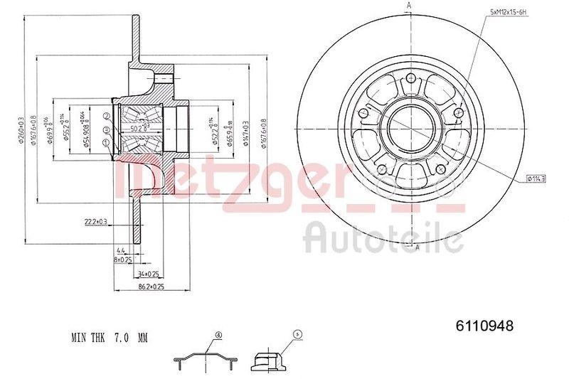 METZGER 6110948 Bremsscheibe Lack/Ks Mit Radlager f&uuml;r RENAULT HA