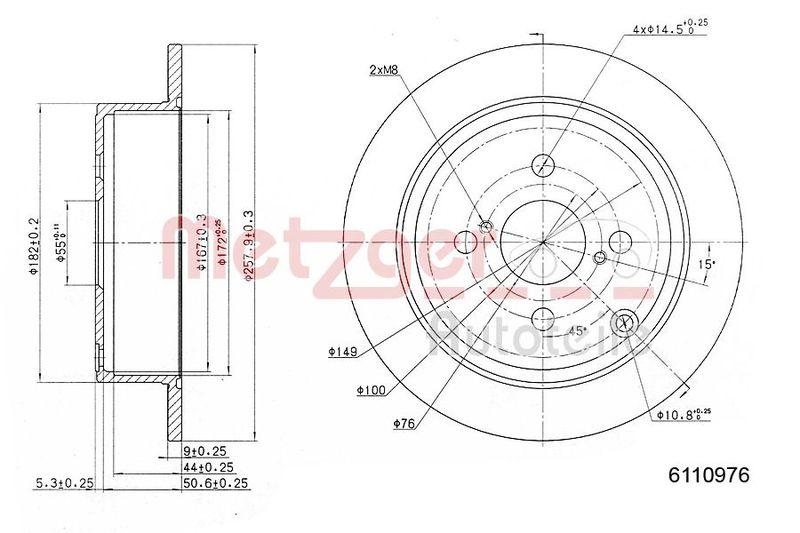 METZGER 6110976 Bremsscheibe Lack/Ks/Hc f&uuml;r TOYOTA HA links/rechts