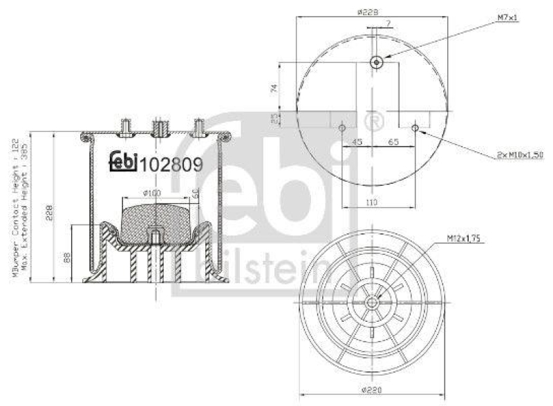FEBI BILSTEIN 102809 Luftfederbalg mit Kunststoffkolben für Iveco