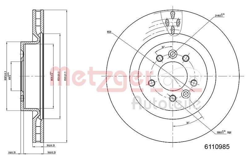 METZGER 6110985 Bremsscheibe Lack/Ks/Hc f&uuml;r LAND ROVER VA links/rechts