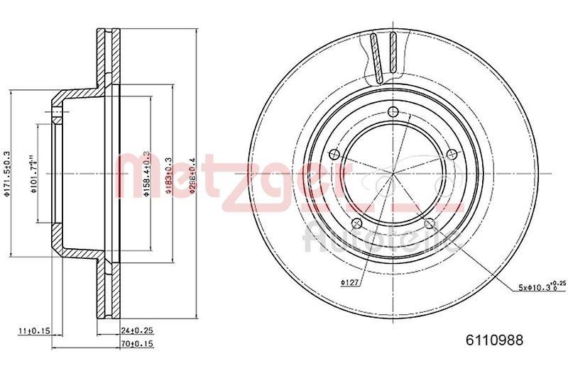 METZGER 6110988 Bremsscheibe Lack/Ks/Hc f&uuml;r LAND ROVER VA links/rechts