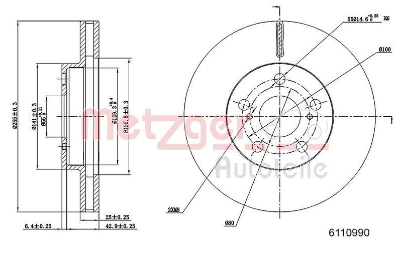 METZGER 6110990 Bremsscheibe Lack/Ks/Hc f&uuml;r LEXUS/TOYOTA VA links/rechts