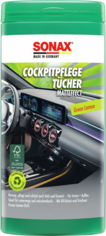 SONAX 04128000 CockpitPflegeTücher Matteffect Green Lemon Box 25 Stück