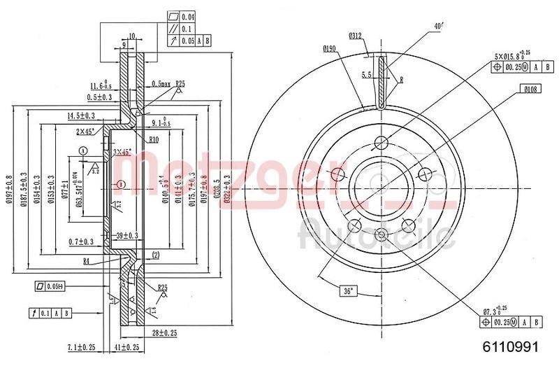 METZGER 6110991 Bremsscheibe Lack/Ks f&uuml;r VOLVO VA links/rechts