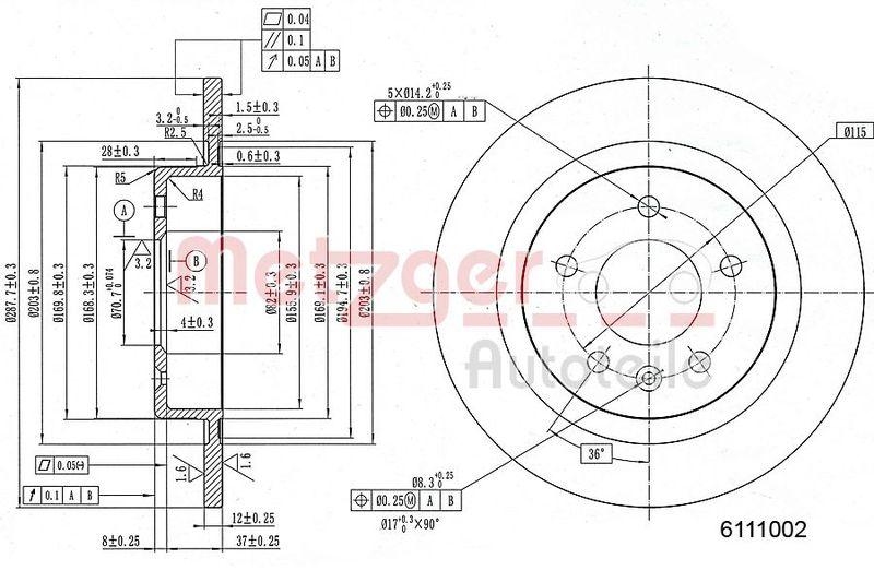 METZGER 6111002 Bremsscheibe Lack/Ks f&uuml;r OPEL/VAUXHALL HA links/rechts