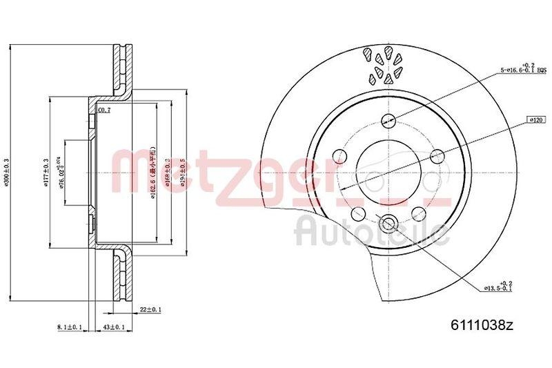 METZGER 6111038 Bremsscheibe Lack/Ks f&uuml;r VW HA links/rechts