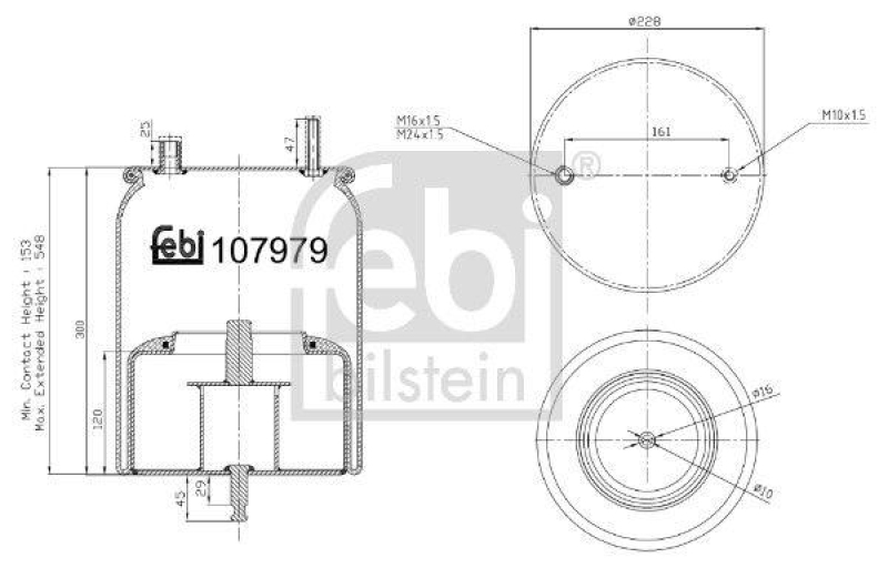 FEBI BILSTEIN 107979 Luftfederbalg mit Stahlkolben und Kolbenstange für Volvo