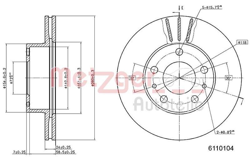 METZGER 6110104 Bremsscheibe Lack/Ks/Ms f&uuml;r FIAT VA