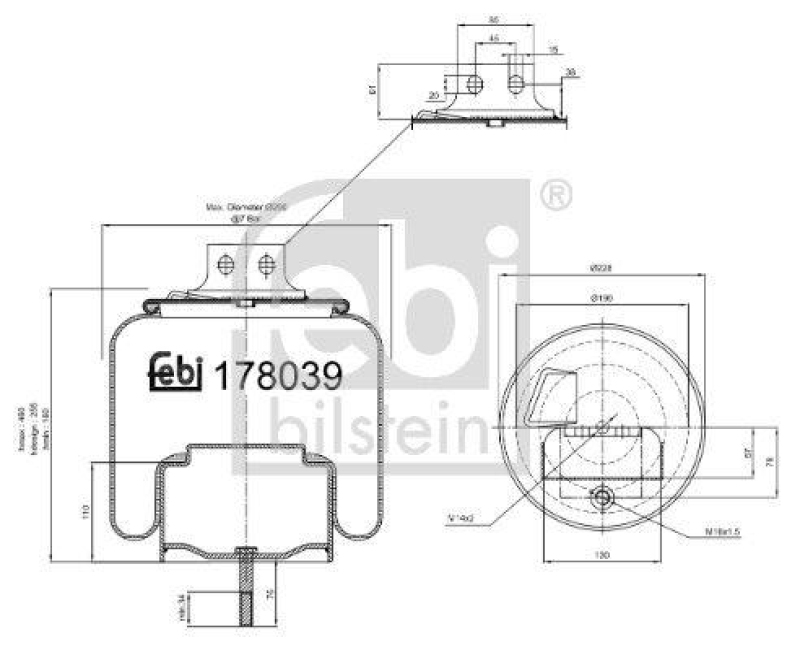 FEBI BILSTEIN 178039 Luftfederbalg mit Kunststoffkolben und Kolbenstange für Iveco