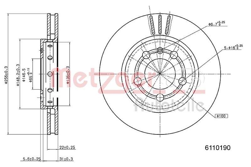 METZGER 6110190 Bremsscheibe Lack/Ks f&uuml;r AUDI/SEAT/SKODA/VW HA