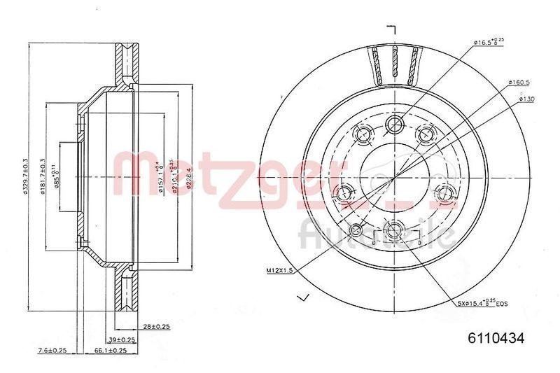 METZGER 6110434 Bremsscheibe Lack/Ks/Hc f&uuml;r AUDI/PORSCHE/VW HA
