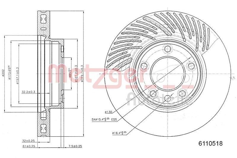 METZGER 6110518 Bremsscheibe Lack/Ks/Hc f&uuml;r PORSCHE/VW VA links