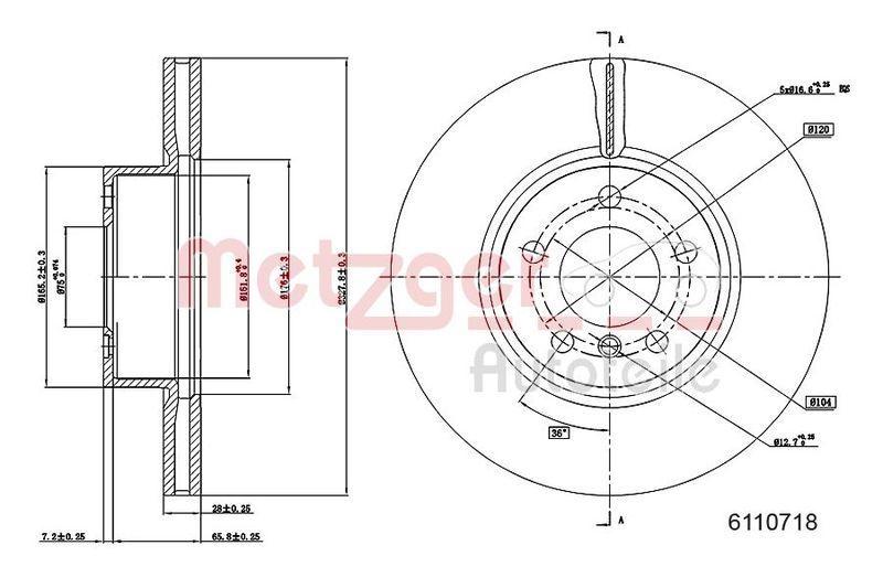 METZGER 6110718 Bremsscheibe Lack/Ks/Hc f&uuml;r BMW VA