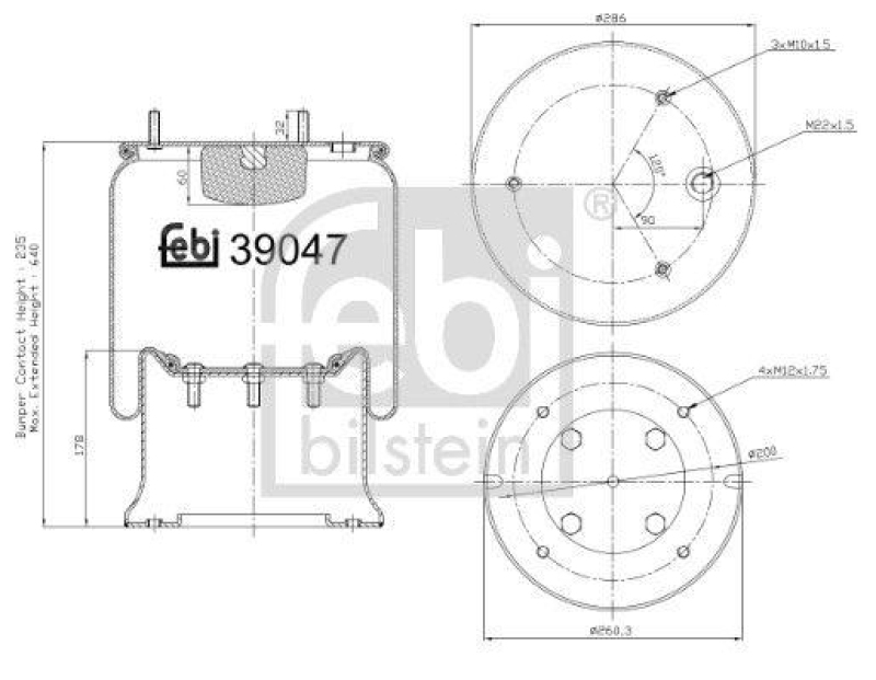 FEBI BILSTEIN 39047 Luftfederbalg mit Stahlkolben für DAF