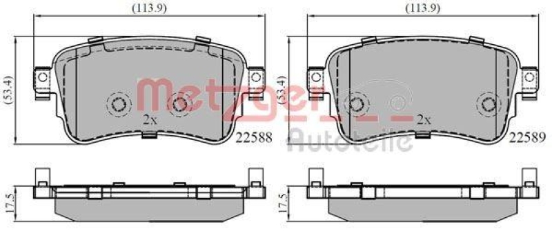 METZGER 1170901 Bremsbelagsatz, Scheibenbremse WVA 22 588