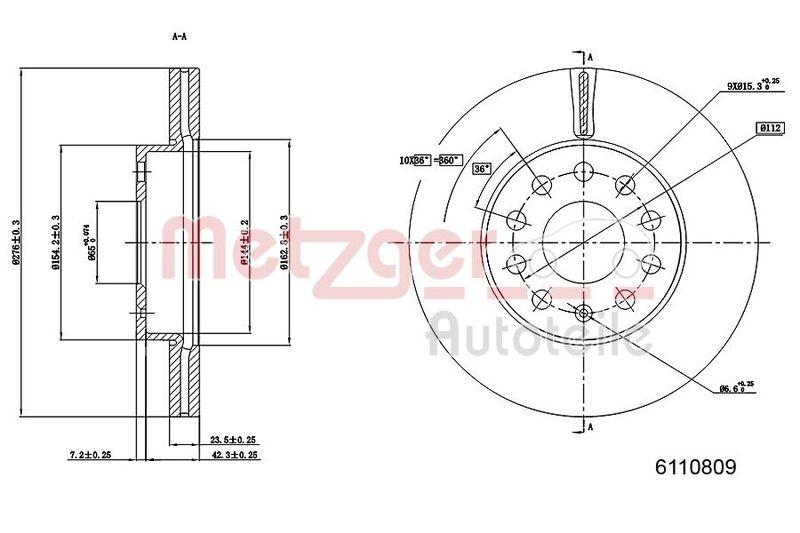 METZGER 6110809 Bremsscheibe Lack/Ks/Ms für AUDI/SEAT/SKODA/VW VA