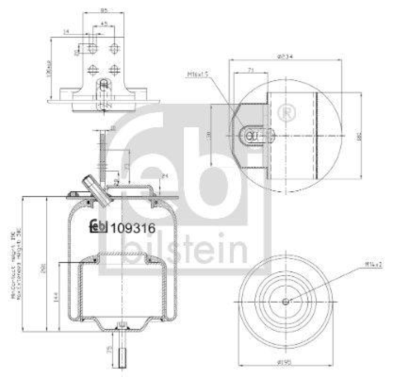 FEBI BILSTEIN 109316 Luftfederbalg mit Stahlkolben und Kolbenstange für Iveco