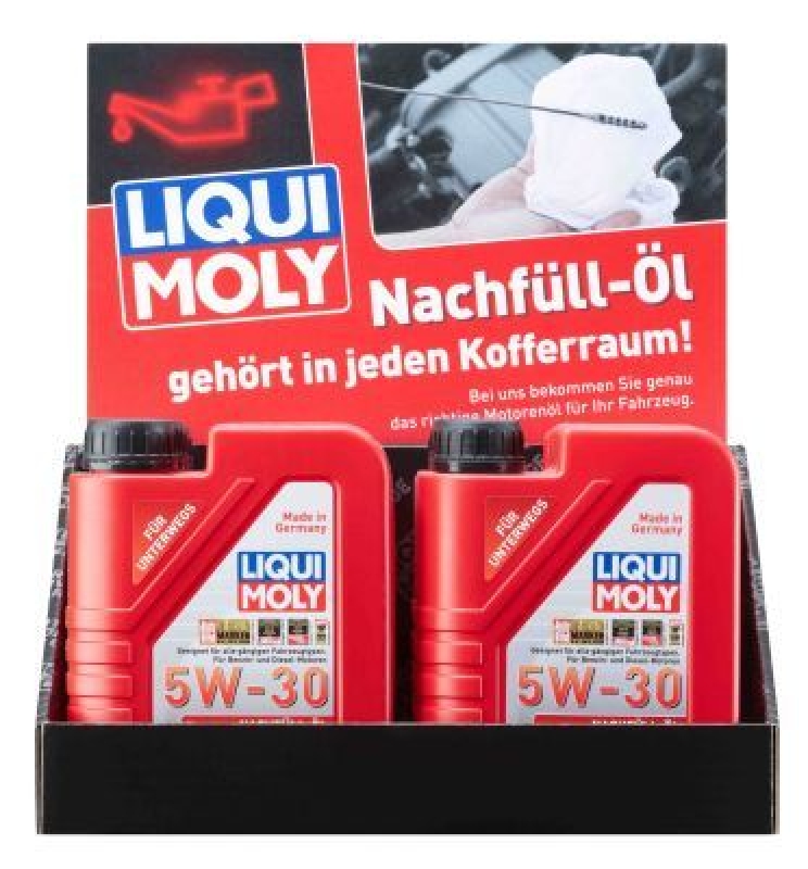 LIQUI MOLY 21287 Motoröl Nachfüll-Öl 5W-30 (8x21286) Display Thekendisplay 8 L