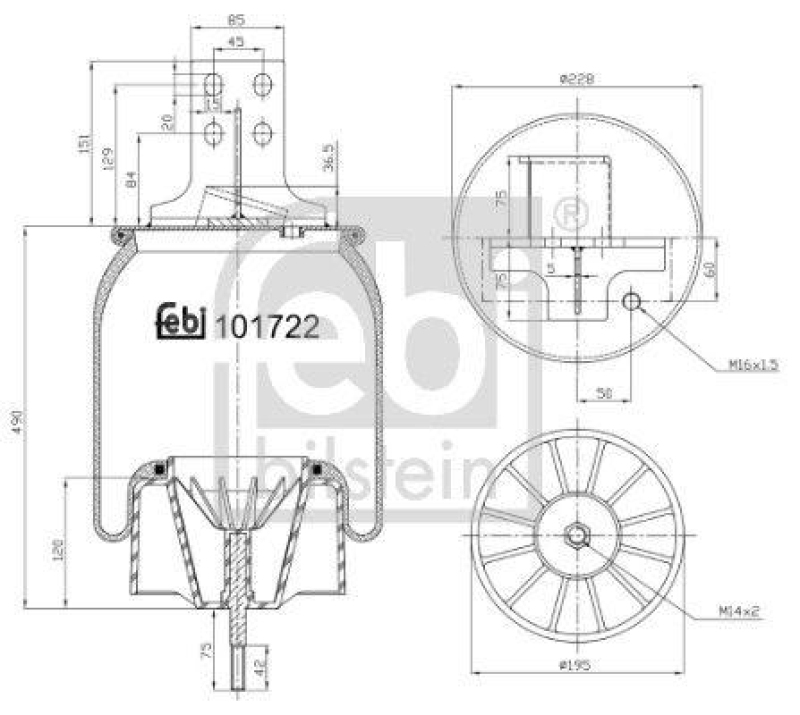 FEBI BILSTEIN 101722 Luftfederbalg mit Kunststoffkolben und Kolbenstange für Iveco