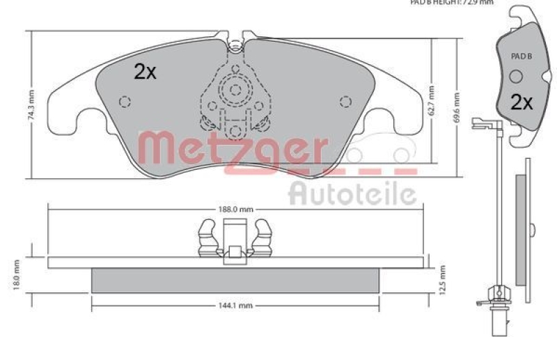 METZGER 1170127 Bremsbelagsatz, Scheibenbremse für WVA 24 408