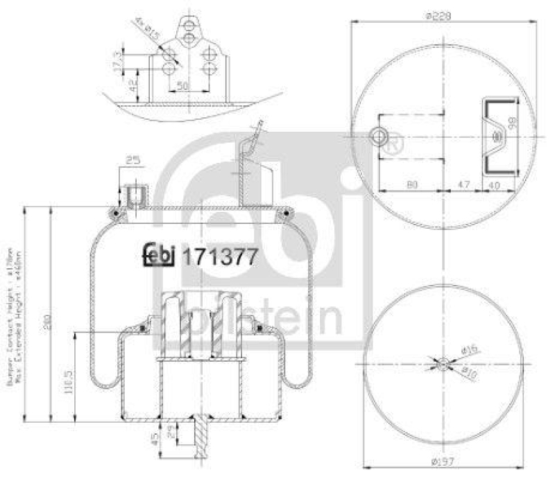 FEBI BILSTEIN 171377 Luftfederbalg mit Stahlkolben und Kolbenstange für RENAULT (RVI)