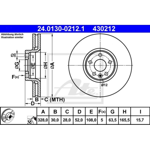 ATE 24.0130-0212.1 Bremsscheibe f&uuml;r VOLVO XC60 (08-)