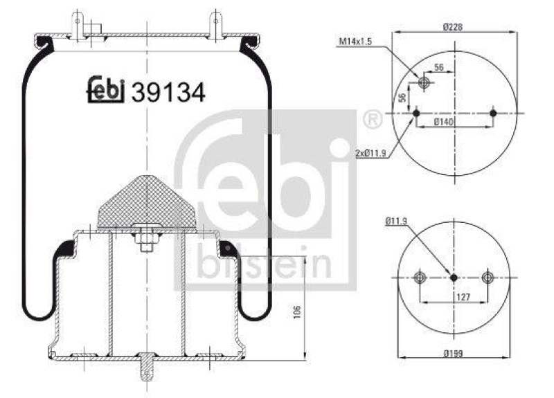 FEBI BILSTEIN 39134 Luftfederbalg mit Stahlkolben für Scania