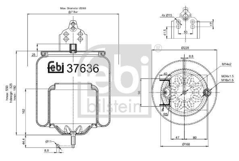 FEBI BILSTEIN 37636 Luftfederbalg mit Stahlkolben für Volvo